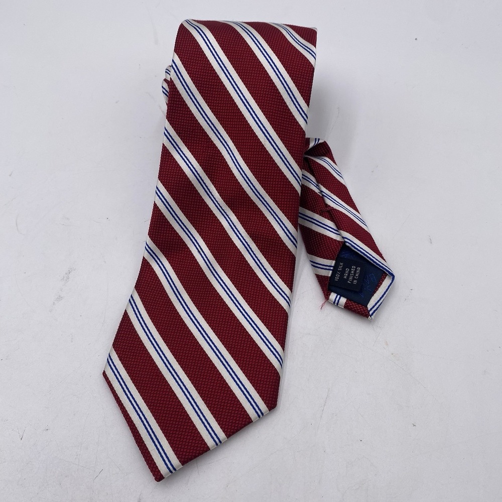 Jos A Bank Executive Luxury Tie Red White Blue Striped Silk Necktie 60" x 3.5"
